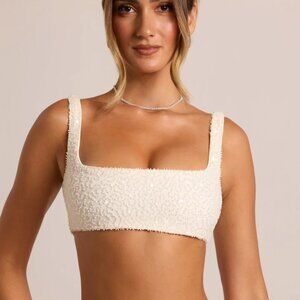 Oh Polly Embellished Square Neck Bralette in White